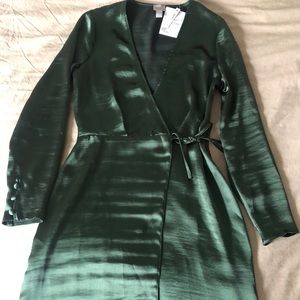 Green Satin Wrap Dress